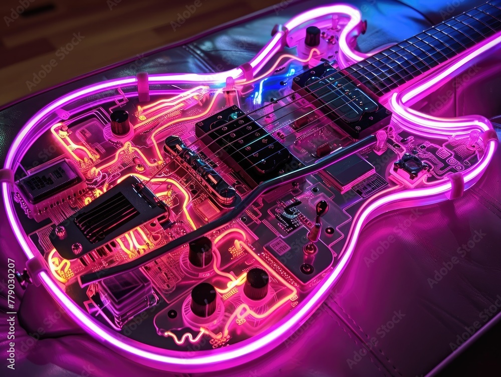 A neon circuit-infused guitar