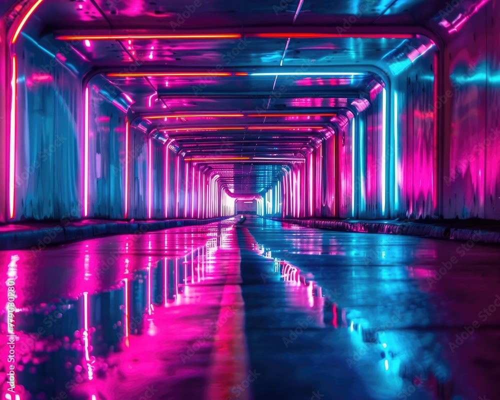 A neon-lit tunnel A neon-lit tunnel