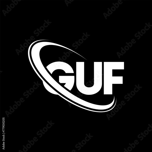 GUF logo. GUF letter. GUF letter logo design. Initials GUF logo linked with circle and uppercase monogram logo. GUF typography for technology, business and real estate brand.