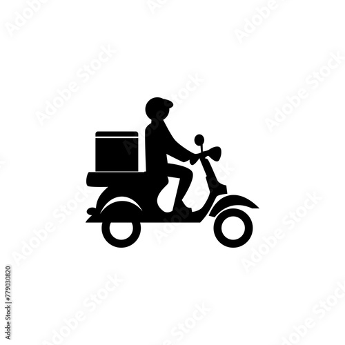 Courier template vector illustration. Scooter delivery service silhouette logo. 