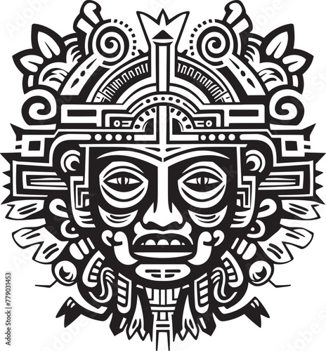 Vintage Tributes to Aztec Artistic Expression Antique Drawing Icon Logos Honoring Aztec Cultural Contributions Drawing Icon Vector Logos