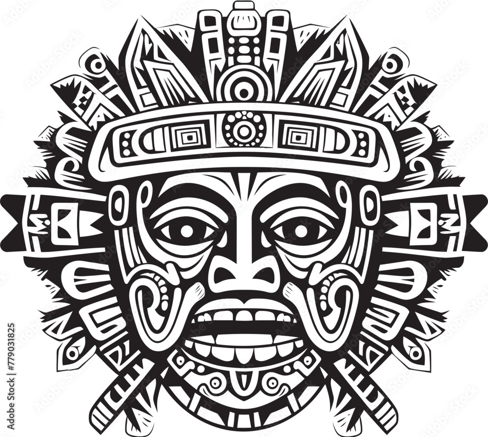 Resurrecting Aztec Artistic Expression Vector Logo Depictions Antique Aztec Cultural Heritage Preserved Drawing Icon Vector Logos