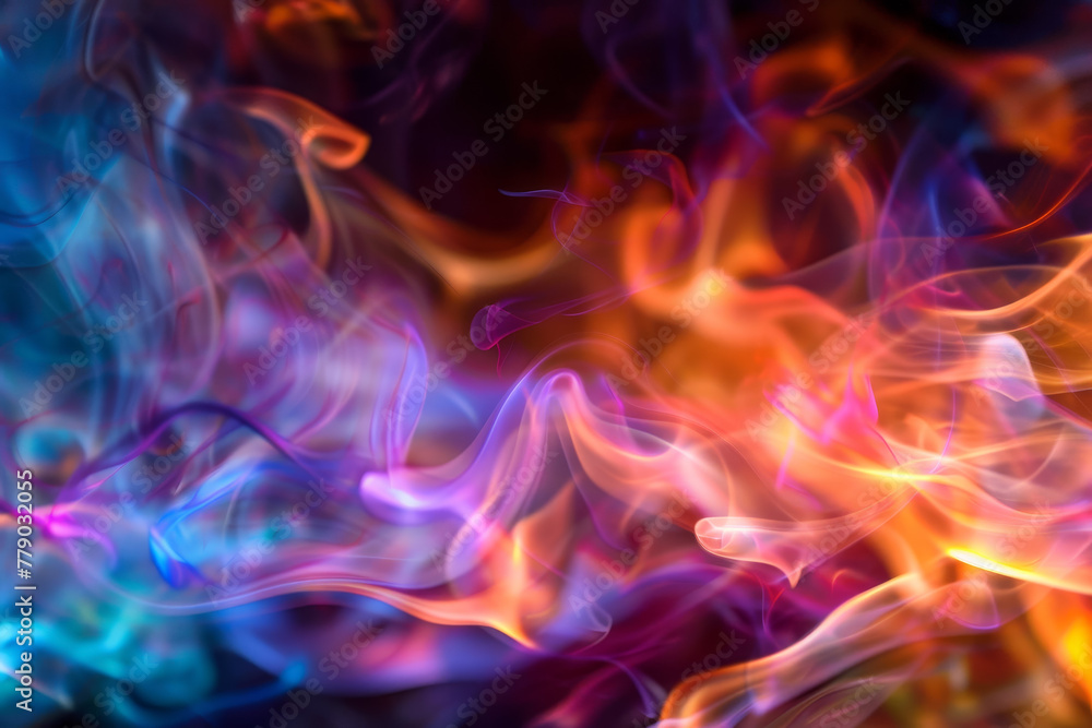 A fire with colorful flames, creating a vibrant and dynamic scene