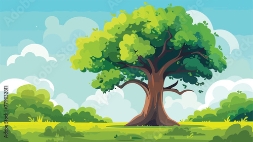 Vector cartoon illustration of a tree in the meadow