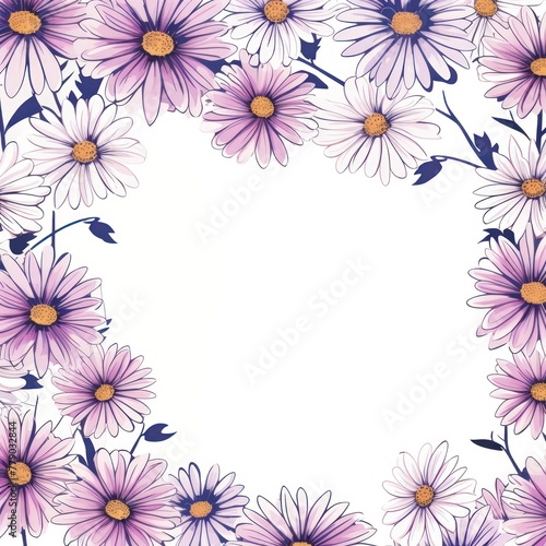 Violet and white daisy pattern, hand draw, simple line, flower floral spring summer background design with copy space for text or photo backdrop 