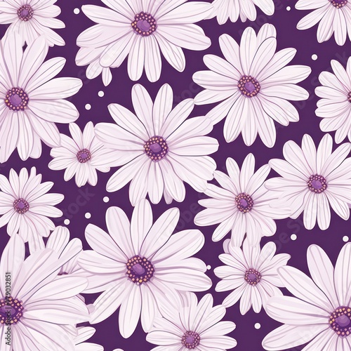 Violet and white daisy pattern  hand draw  simple line  flower floral spring summer background design with copy space for text or photo backdrop 