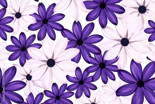 Violet and white daisy pattern, hand draw, simple line, flower floral spring summer background design with copy space for text or photo backdrop 