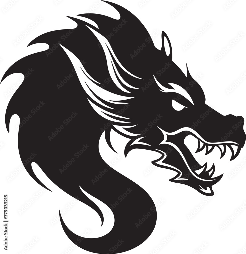 Enigmatic Dragon Majesty Cartoon Tattoo Vector Logo Icon Whimsical Dragon Profile Cartoon Head Tattoo Vector Logo Design