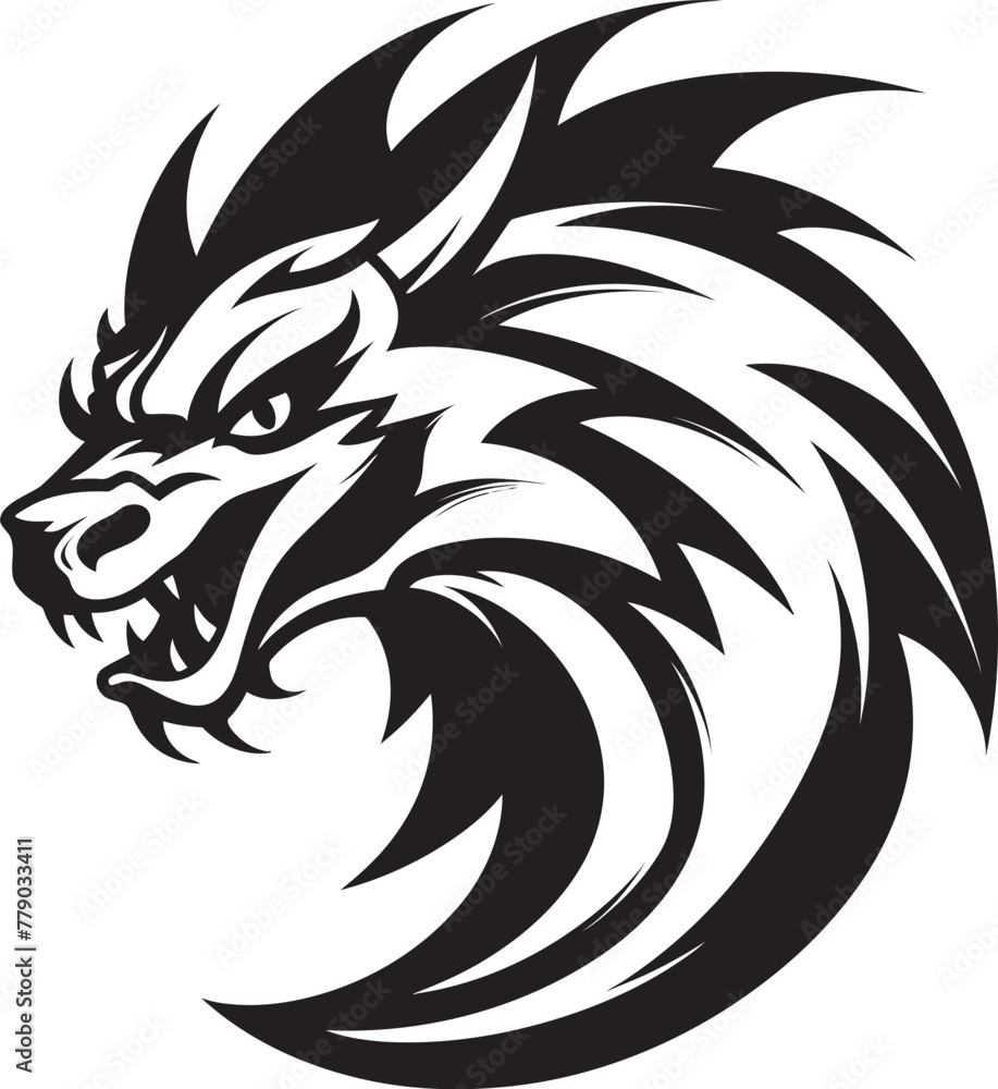 Legendary Dragon Ink Cartoon Tattoo Vector Logo Icon Mysterious Dragon Emblem Cartoon Head Tattoo Vector Logo Design