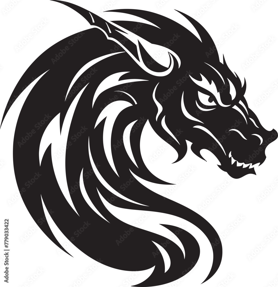 Obraz premium Whimsical Dragon Ink Cartoon Tattoo Vector Logo Icon Dynamic Dragon Majesty Cartoon Head Tattoo Vector Logo Design