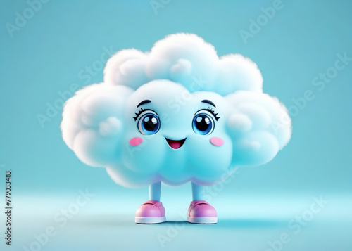 Cute character, fluffy smiling cloud on legs.