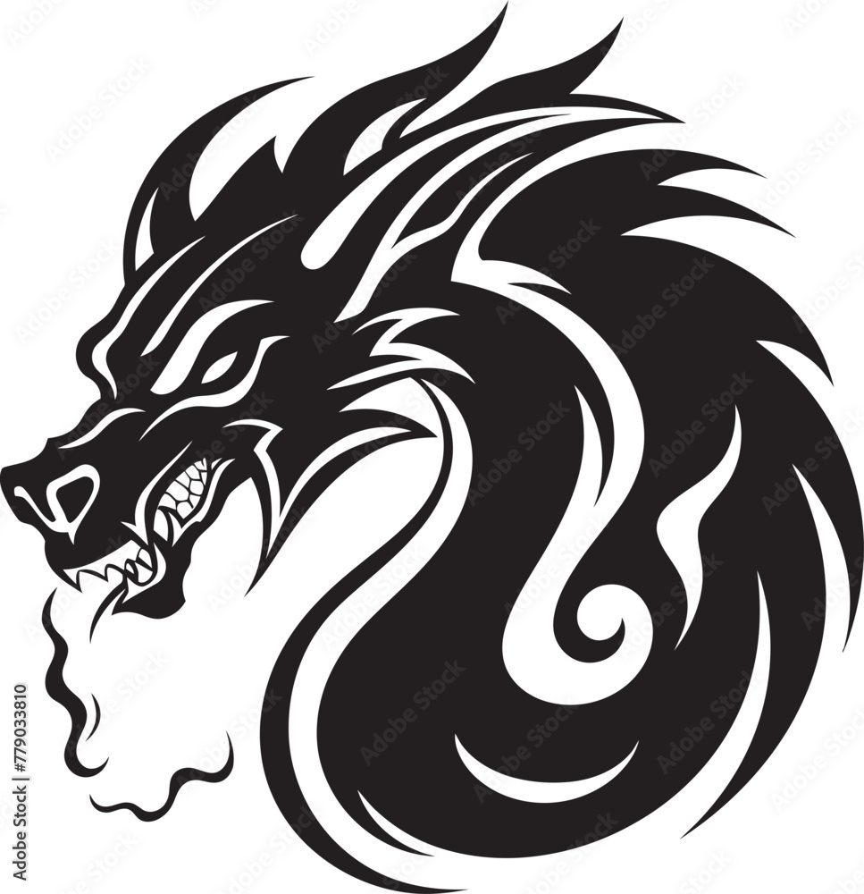 Fototapeta premium Majestic Dragon Profile Cartoon Tattoo Vector Logo Icon Enigmatic Dragon Majesty Cartoon Head Tattoo Vector Logo Design