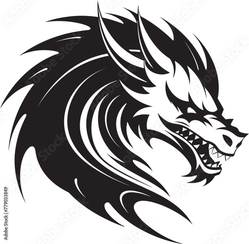 Playful Dragon Majesty Cartoon Head Tattoo Vector Logo Design Bold Dragon Portrait Cartoon Tattoo Vector Logo Icon © BABBAN