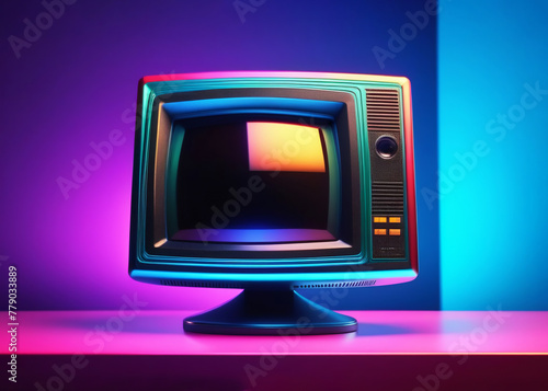retro analog television in neon lighting