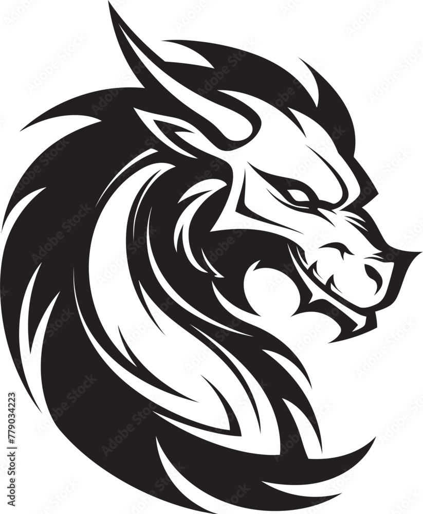 Obraz premium Playful Dragon Ink Cartoon Head Tattoo Vector Logo Design Bold Dragon Profile Cartoon Head Tattoo Vector Logo Icon