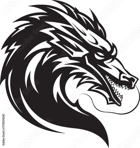 Vibrant Dragon Ink Cartoon Head Tattoo Vector Logo Icon Mystical Dragon Majesty Cartoon Head Tattoo Vector Logo Design