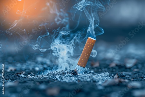 Extinguished Cigarette with Rising Smoke