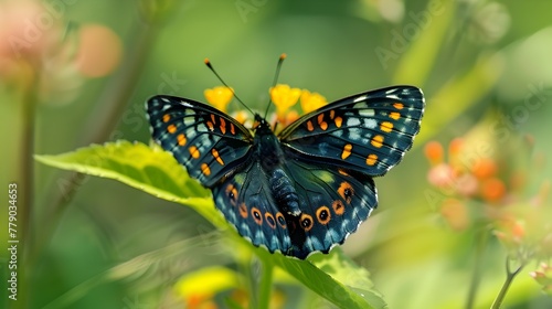 Vibrant Butterfly Resting on Wildflower Showcasing Intricate Wing Patterns in Nature