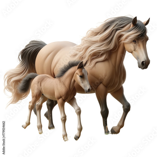 3D render A small horse is standing next to a larger horse, 3D render, isolated on a transparent background