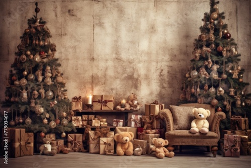 Cozy Christmas Scene. A Teddy Bear s Winter Wonderland