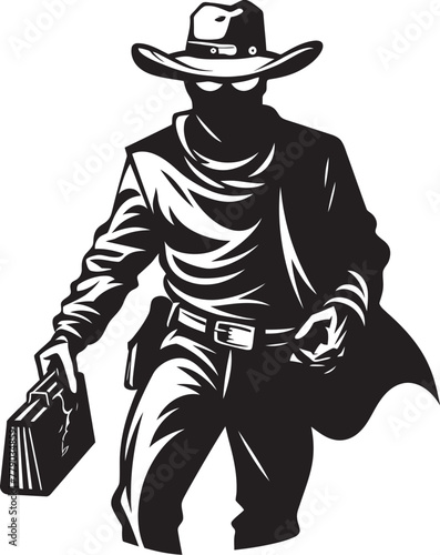 Wanted Poster Perfect Cartoon Masked Cowboy Robber Icon Design Rustlers Rendezvous Cartoon Cowboy Robber Emblem