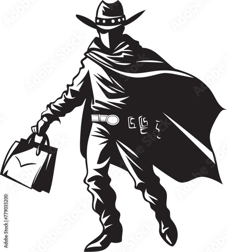 Hold Up Heroics Cartoon Cowboy Robber Icon Design Outlaw Odyssey Cartoon Masked Cowboy Robber Emblem