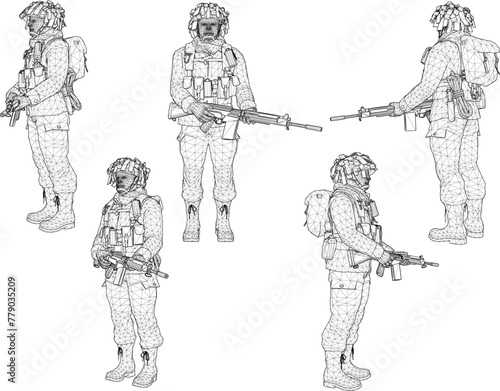 illustration sketch design vector image of army soldier with rifle weapon
