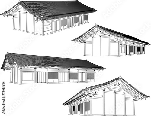 illustration sketch design vector image of traditional vintage ethnic Chinese temple building