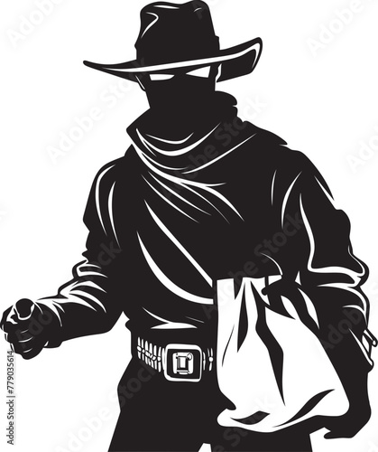 Cattle Rustler Chic Cartoon Masked Cowboy Robber Vector Logo Frontier Felon Cartoon Cowboy Robber Vector Logo Design