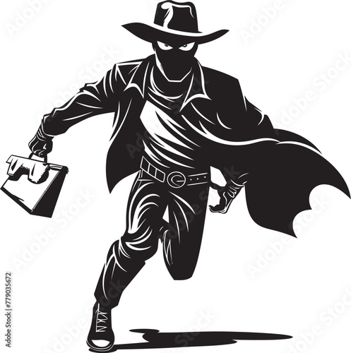 Renegade Raider Cartoon Masked Cowboy Robber Logo Icon Frontier Fury Cartoon Cowboy Robber Vector Logo