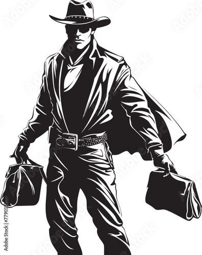 Western Wandering Cartoon Cowboy Robber Vector Logo Dusty Trails and Booty Masked Cowboy Robber Vector Logo Design
