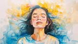 Watercolor Painting of Woman in Serene Self-Care