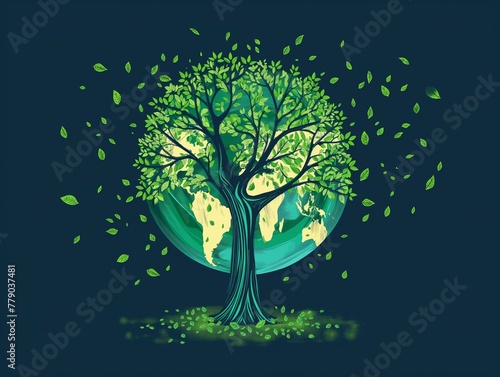 The celebrate earth day flat card or background with the tree shows the branches and leaves © Muhammad