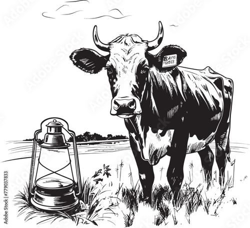 Dairy Delight Milk Can Grass Farm Vector Logo Meadow Milk Marvel Cow with Milk Can Emblem