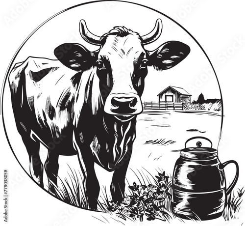 Lush Meadows Dairy Cow and Milk Can Vector Design in Luxuriant Meadows Cargo Crane Chronicles Industrial Ship Loading Vector Logo