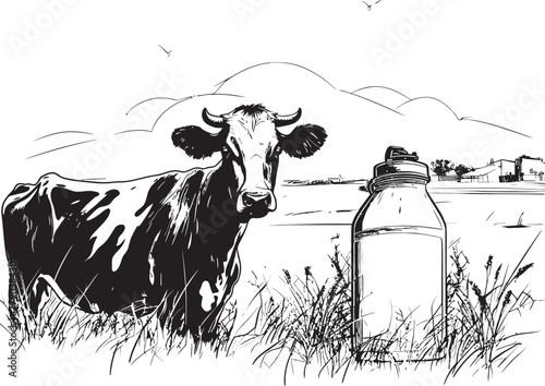 Organic Oasis Milk Can Grass Farm Vector Design Moo licious Pastures Grass Farm Vector Logo with Cow