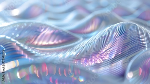 Glowing Holographic Glass Emitter Crafting Mesmerizing Fluid Waves of Iridescent Light and Gradient Textures in a Futuristic 3D Digital Rendering