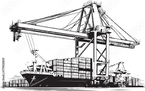 Dockside Dynamos Crane Loading to Cargo Ship Vector Emblem Design Cargo Conquerors Industrial Cargo Ship Loading Crane Logo Icon