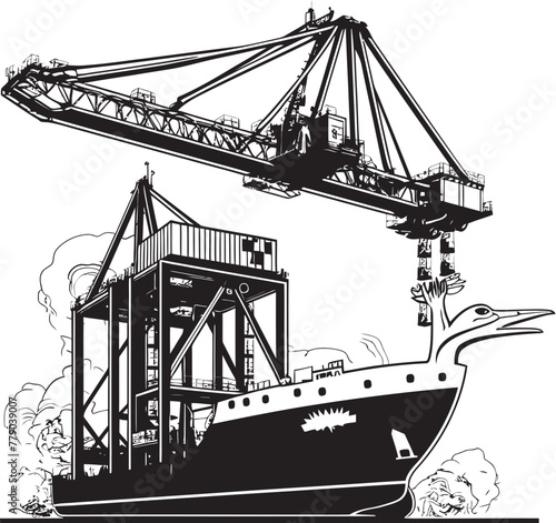 Maritime Momentum Crane Loading Cargo Ship Emblem Nautical Logistics Industrial Ship Loading Logo Icon