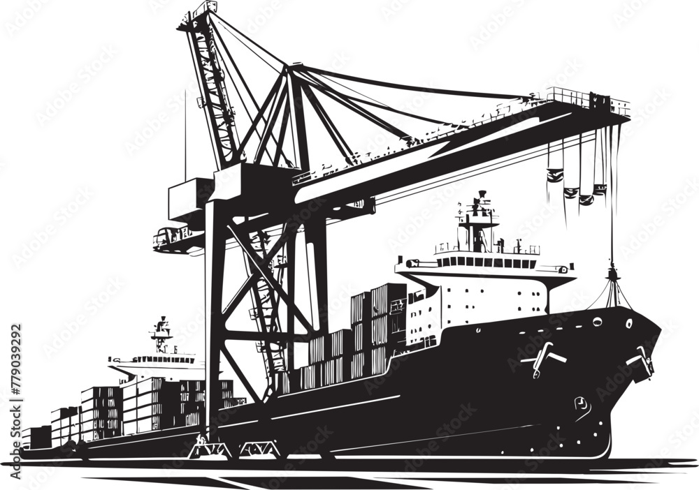 Crane Operations at Port Cargo Ship Vector Emblem Industrial Cargo ...