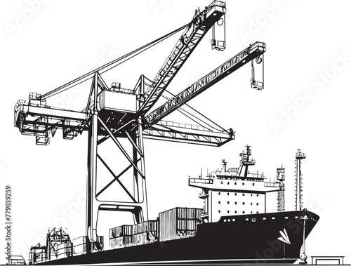 Crane Cargo Loading Industrial Ship Vector Icon Cargo Crane Port Ship Loading Vector Emblem Design