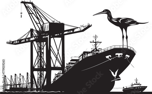 Industrial Loading Crane Cargo Ship Vector Logo Ship Dock Crane Industrial Cargo Loading Icon