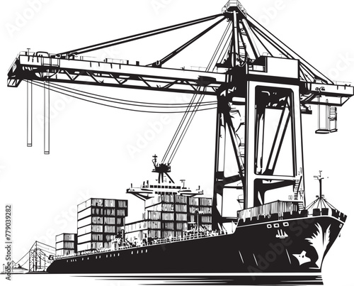 Cargo Crane Logistics Ship Loading Vector Emblem Harbor Crane Operations Cargo Ship Vector Logo