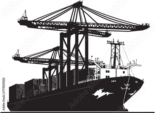 Seafaring Success Industrial Ship Loading Logo Icon Dockside Dominion Crane Loading to Cargo Ship Vector Design