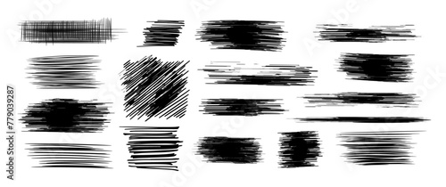 Pencil sketches, hand-drawn scribble shapes, a set of shades drawings, vector design elements, hatching with a pencil in vector shades.