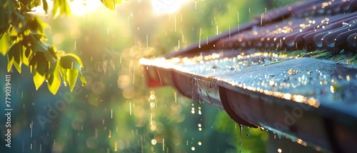 Raindrops and Leaves: The Unseen Melody of Clogged Gutters. Concept Seasonal Maintenance, Outdoor Spaces, Nature Beauty, Environmental Impact, Creative Photography photo