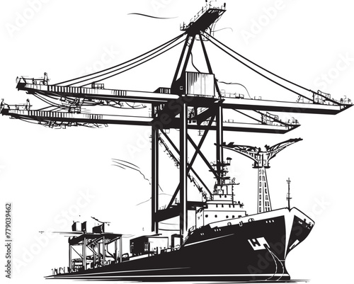 Seaborne Strategies Crane Loading Cargo Ship Emblem Dockside Dynamos Industrial Ship Loading Logo Icon