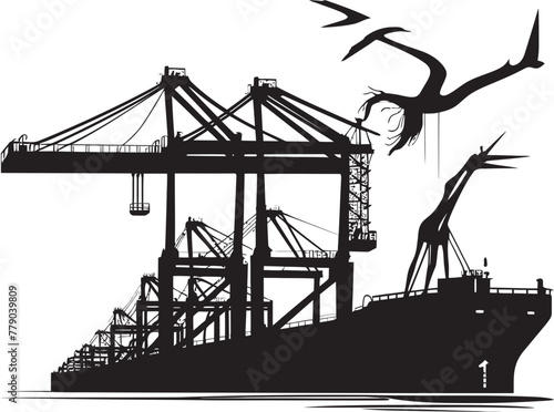 Maritime Mavericks Crane Loading to Cargo Ship Vector Design Nautical Nobility Industrial Ship Loading Icon Design