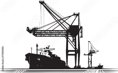 Harbor Heroes Industrial Ship Loading Logo Icon Maritime Mavericks Crane Loading to Cargo Ship Vector Design