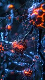 Hyper-realistic image of nanobots reconstructing a damaged neural network, illuminated by neural impulses, 3D illustration